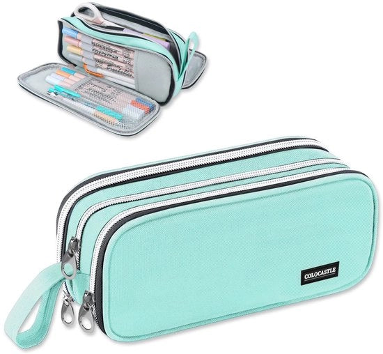 Etui grande con 3 compartimenti per ragazze ragazzi e adolescenti per scuola e ufficio (verde menta)