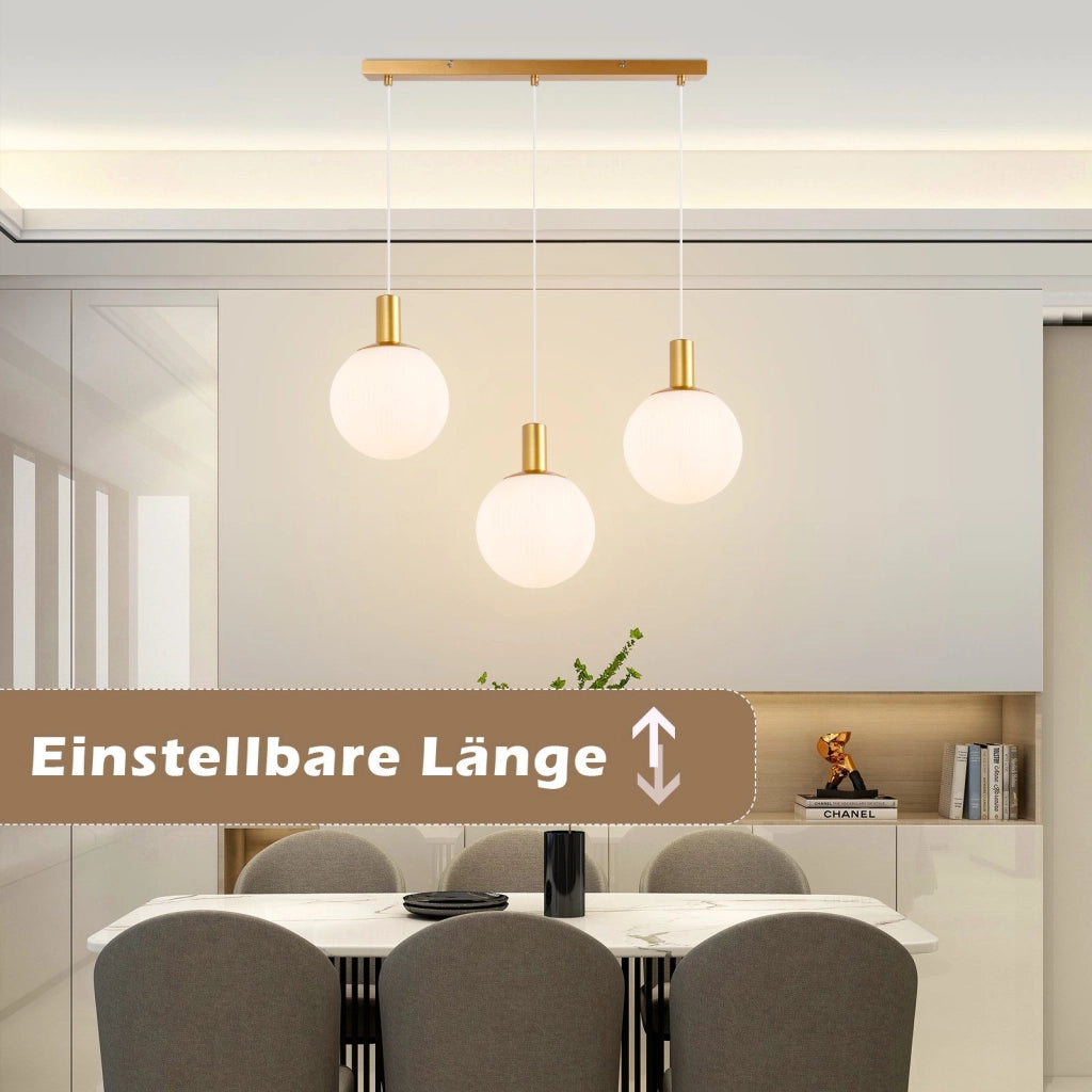 ZMH Lampada a sospensione per sala da pranzo 3 fiamme E27 oro-bianco camera da letto hotel