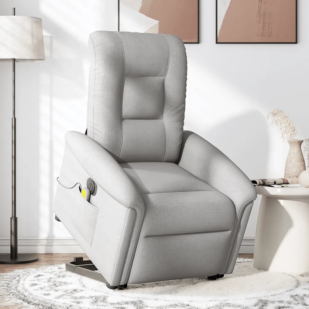 vidaXL Poltrona Alzapersona Massaggi Elettrica Grigio Nuvola Tessuto