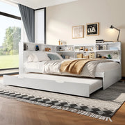 DESMIU Letto estraibile 2 posti con vano testata, USB e Tipo C 140 × 200 cm e 90 × 190 cm, senza materasso, Bianco