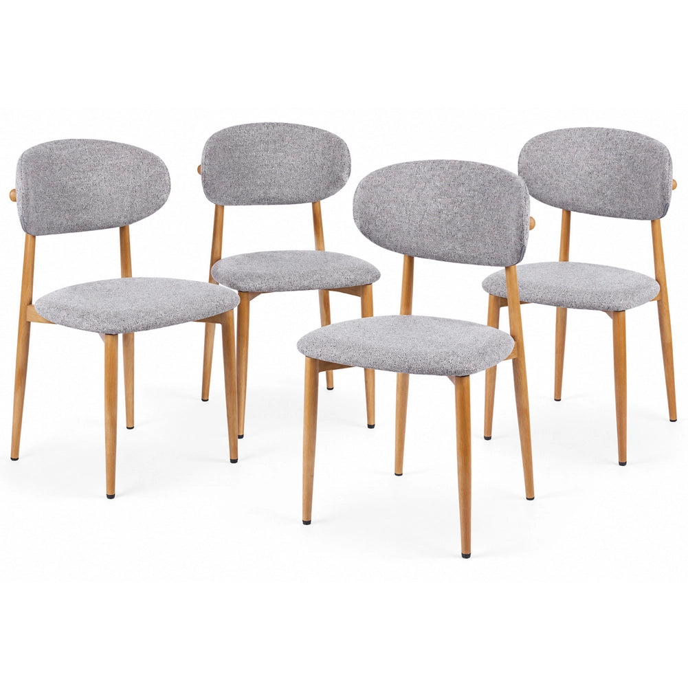 Set 4 Sedie da Pranzo con Gambe in Metallo Effetto Legno e Seduta Tessuto Grigio