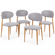 Set 4 Sedie da Pranzo con Gambe in Metallo Effetto Legno e Seduta Tessuto Grigio