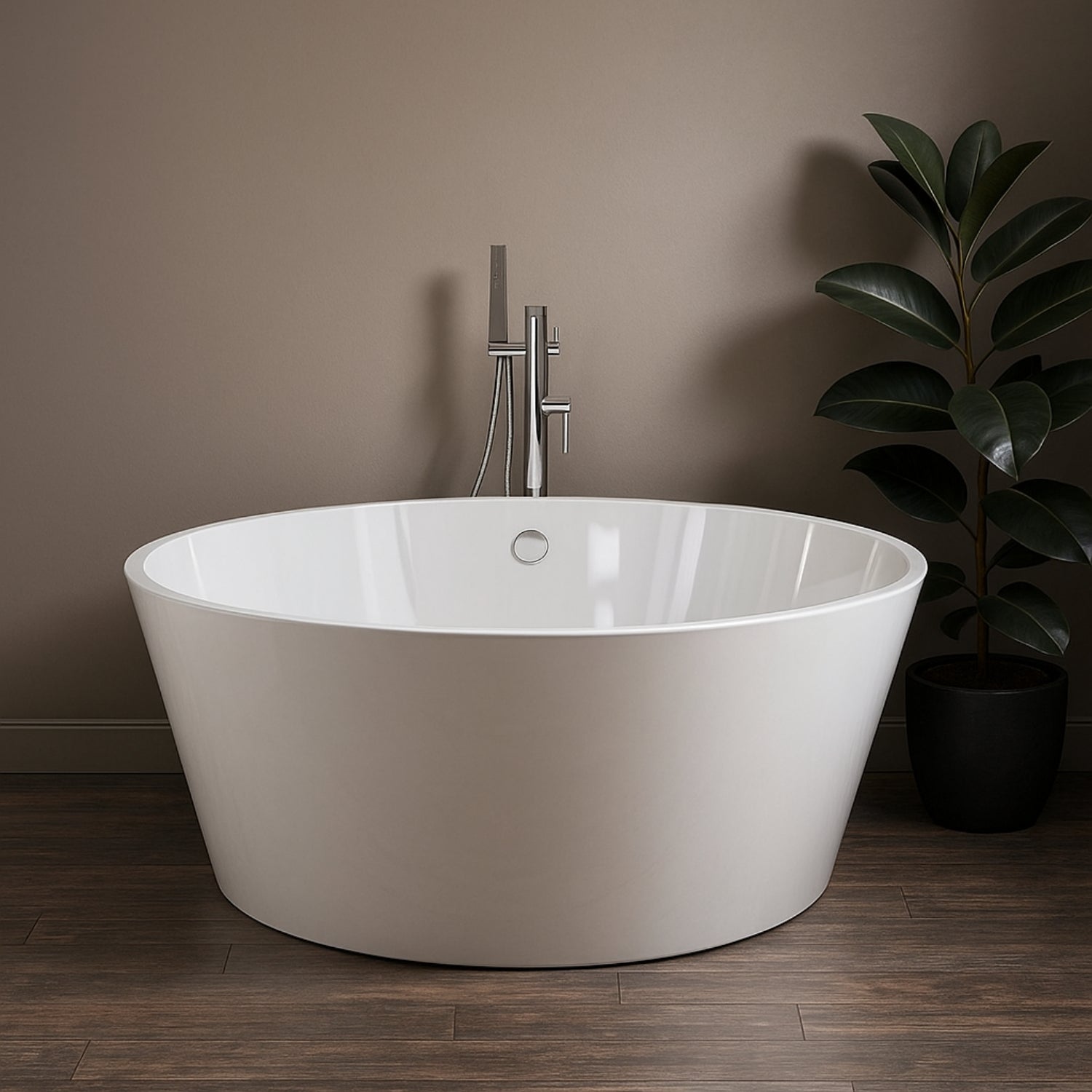 Vasca da bagno free standing tonda acrilico bianco lucido cm Ø 145 x h 58 cm