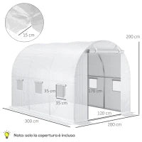 Telo Serra in PE con 6 Finestre, Porta Avvolgibile e Bordi Interrati, 3x2x2 m, Bianco