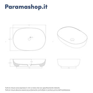 Lavabo da appoggio ovale con bordo slim 61x41x13,5 cm bianco lucido