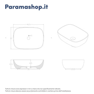 Lavabo da appoggio di forma rettangolare 46,5x33x13,5 cm Bianco opaco