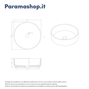 Lavabo da appoggio tondo 36x36x12 cm Bianco