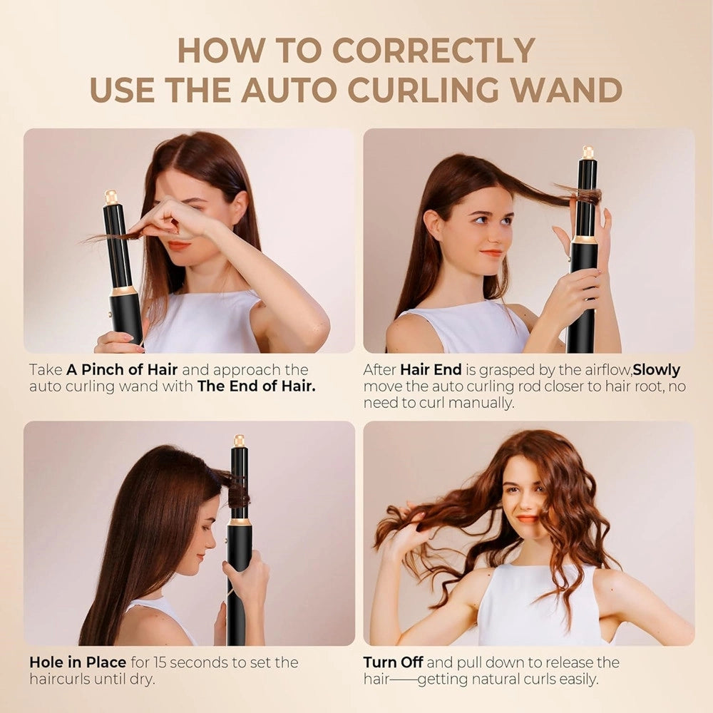 Trade Shop - Air Styler 5in1 Spazzola Capelli Ad Aria Calda Asciugacapelli Liscio Onde Ricci Multifunzione -
