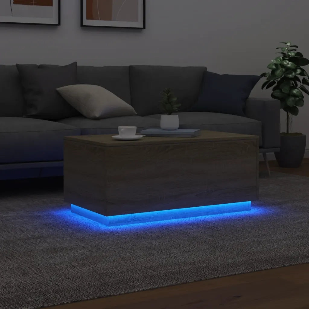 vidaXL Tavolino da Soggiorno con Luci LED Rovere Sonoma 90x50x40 cm