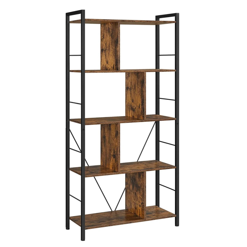 Libreria a 5 ripiani con scomparti aperti per ufficio soggiorno camera da letto stile industriale 150 cm marrone rustico e nero 12_0001463
