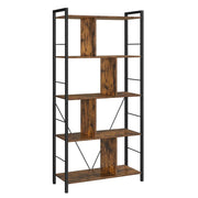 Libreria a 5 ripiani con scomparti aperti per ufficio soggiorno camera da letto stile industriale 150 cm marrone rustico e nero 12_0001463