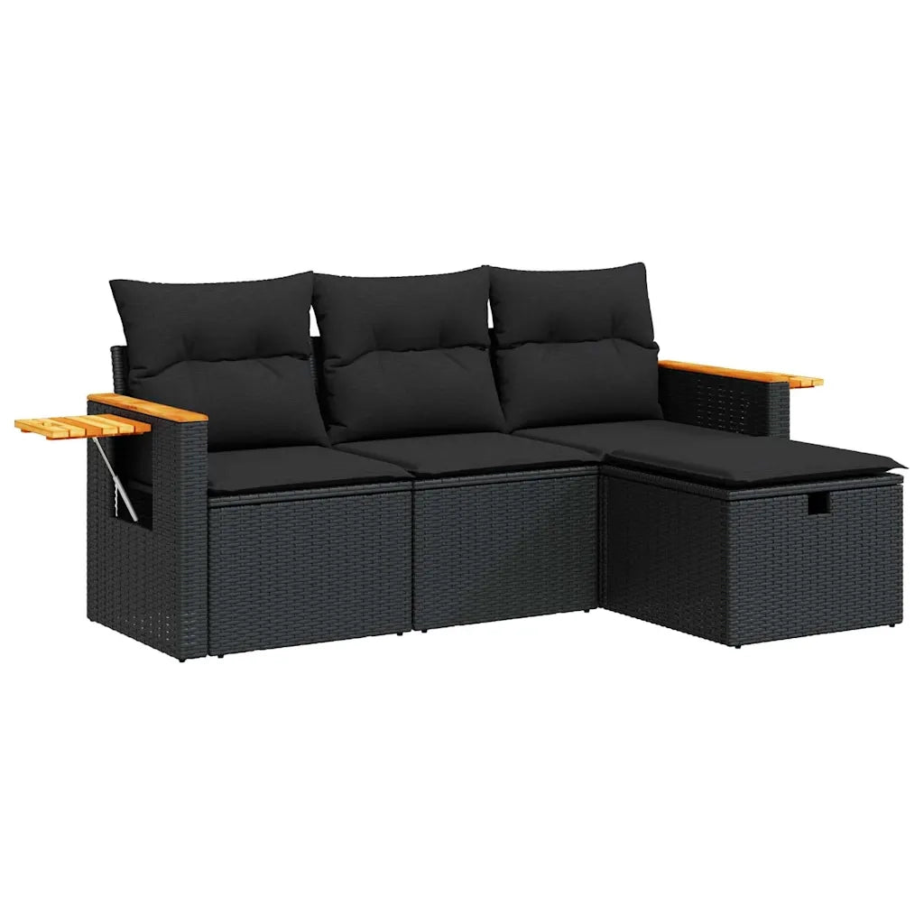 Set Divani da Giardino 4 pz | Set Salotto da Giardino con Cuscini Nero in Polyrattan