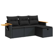 Set Divani da Giardino 4 pz | Set Salotto da Giardino con Cuscini Nero in Polyrattan