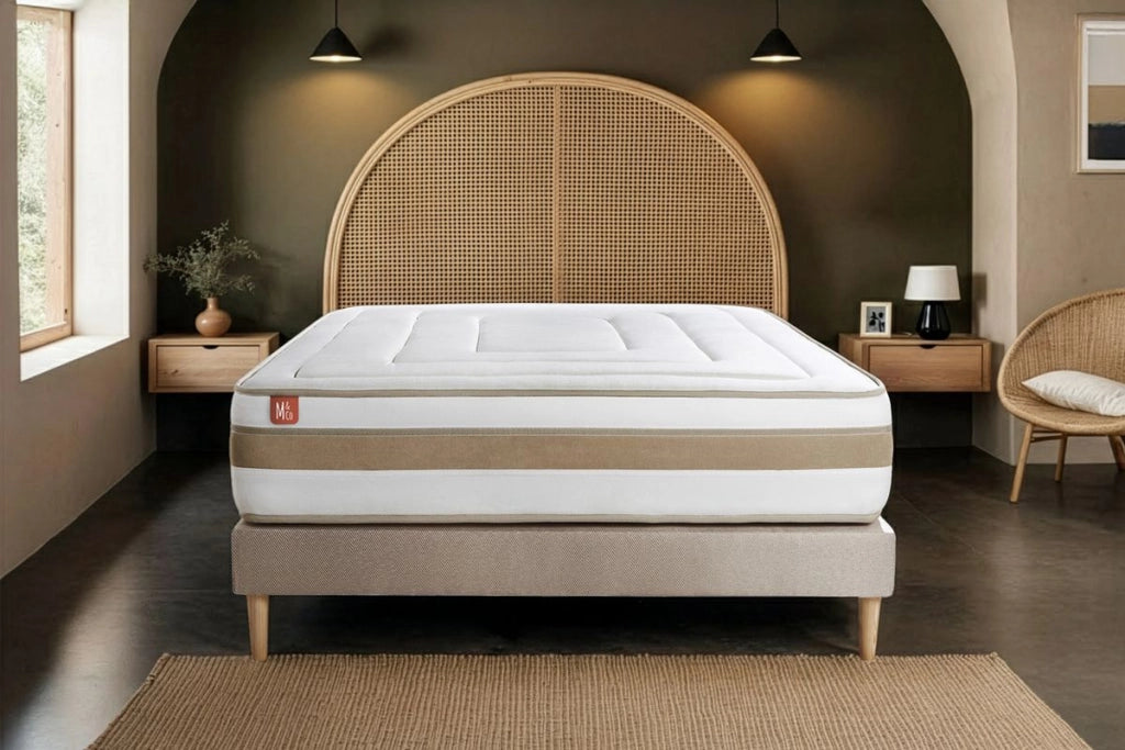 Pacchetto letto completo - Materasso 140x190cm + Box spring con doghe (kit) + 2 cuscini + Piumino - Le Raffiné