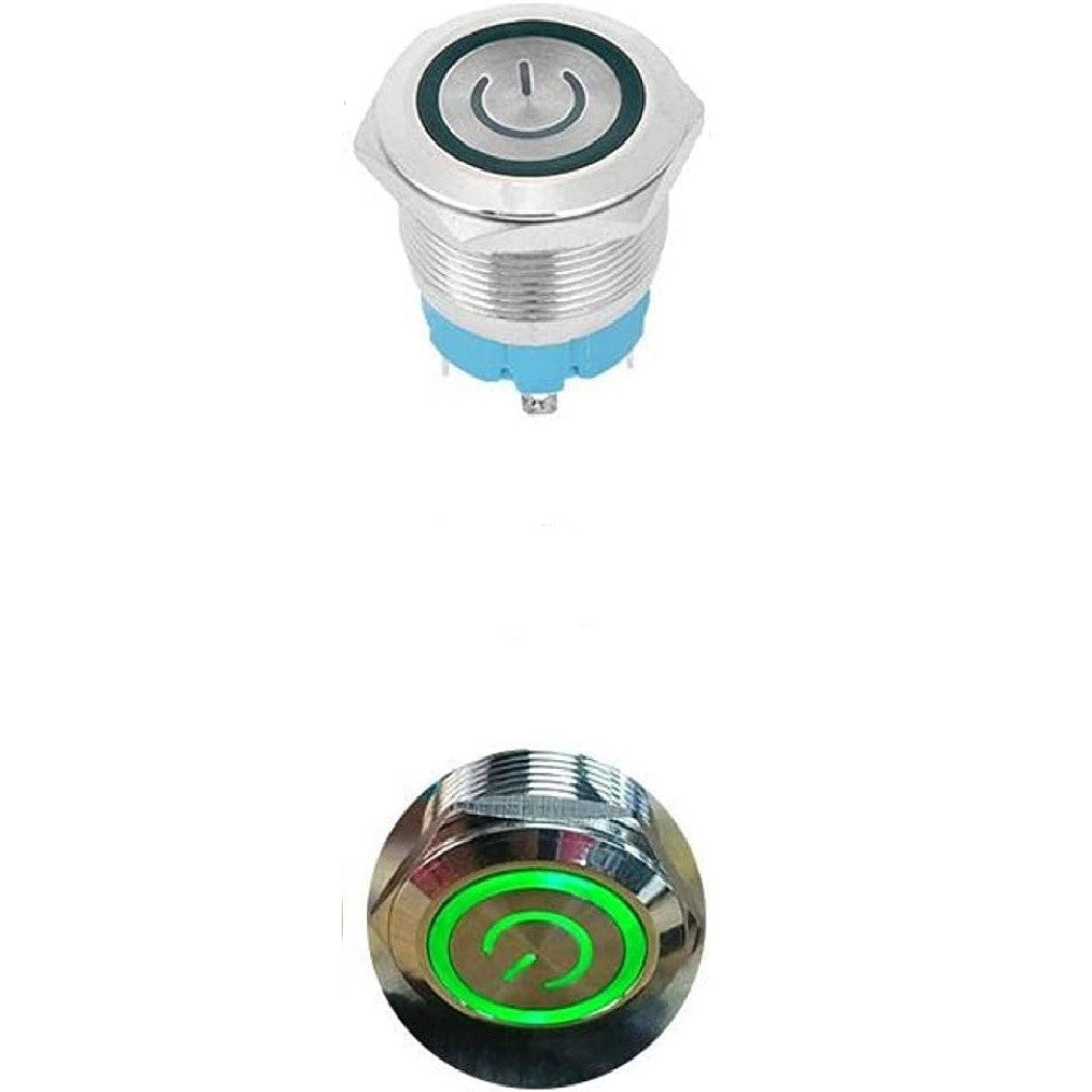 Trade Shop - Interruttore A Pulsante A 4 Pin 22mm Con Segnale Luminoso Di Alimentazione Verde -