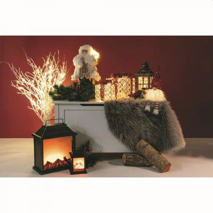 BABBO NATALE A PUPAZZO COLORE ORO BIANCO CON SACCO E 9 LED H 46 CM