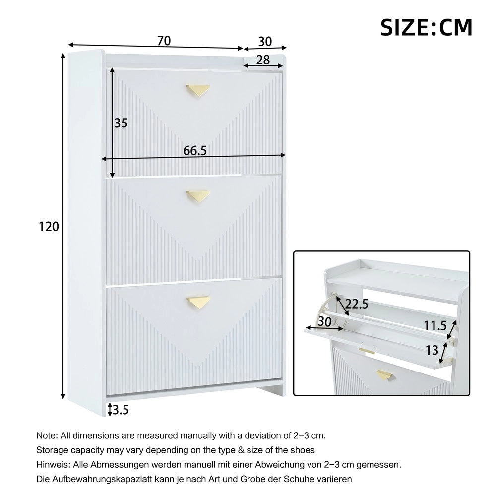 Scarpiera con Ante Ribaltabili ¨C MINIMAL ¨C Bianco, MDF, 70x30x120 cm
