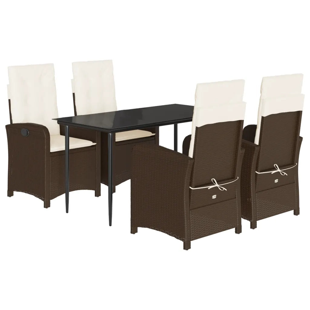 Set da Pranzo da Giardino 5pz con Cuscini in Polyrattan Marronecod mxl 87560