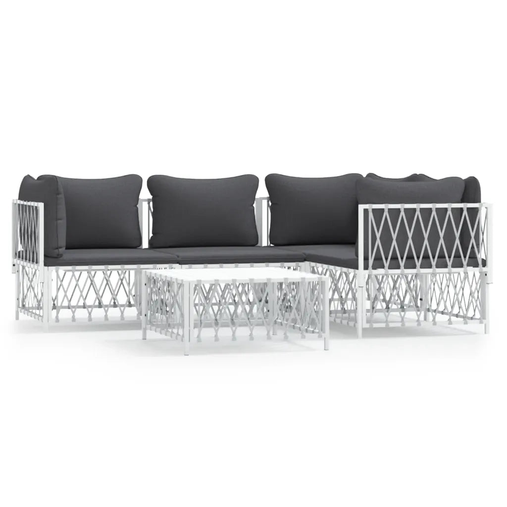 Set Salotto da Giardino 5 pz con Cuscini in Acciaio Bianco 3186870