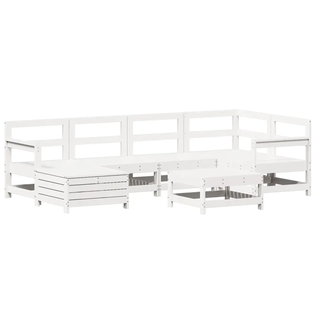 Set Divani da Giardino 7 pz Bianco in Legno Massello di Pino