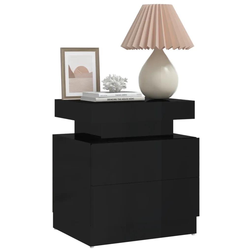 Comodino-Tavolino da notte Nero Lucido 45x35x52 cm in Legno Multistrato