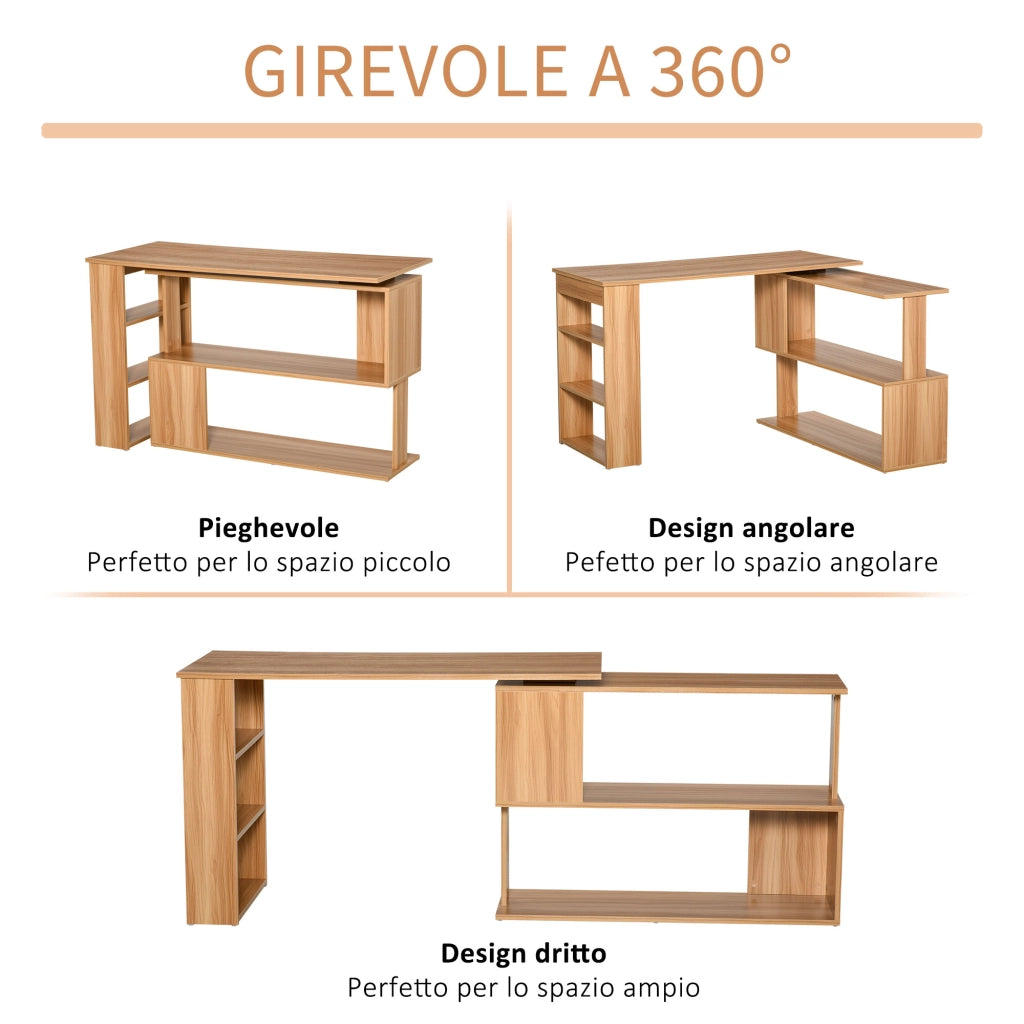 Easycomfort Scrivania Computer PC Angolare con Design a L Girevole a 5 Ripiani per Casa e Ufficio, Tavolo da Pranzo in Legno, 120x110x74.5 cm