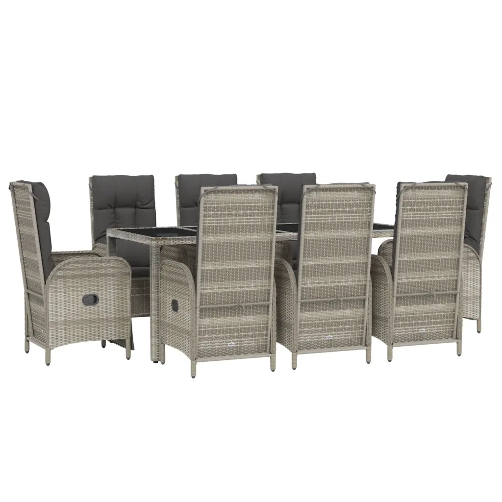 Set da Pranzo da Giardino 9 pz con Cuscini in Polyrattan Grigiocod mxl 100442