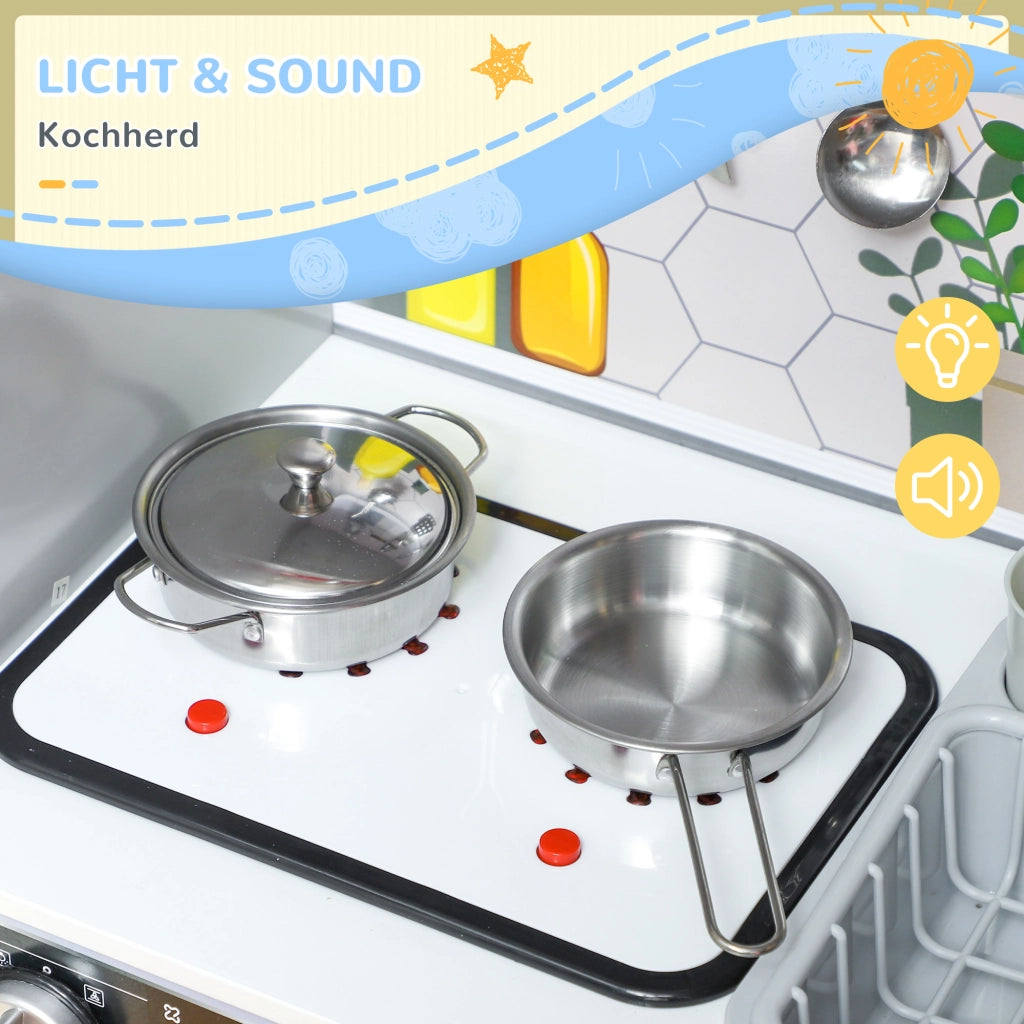Cucina Giocattolo per Bambini con Elettrodomestici e Accessori ¨C zephmum ¨C Bianco