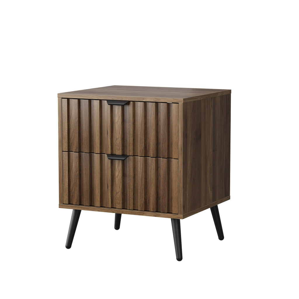 Comodino moderno con 2 cassetti, struttura in MDF e design incassato, colore Noce, 45 x 40 x 53 cm