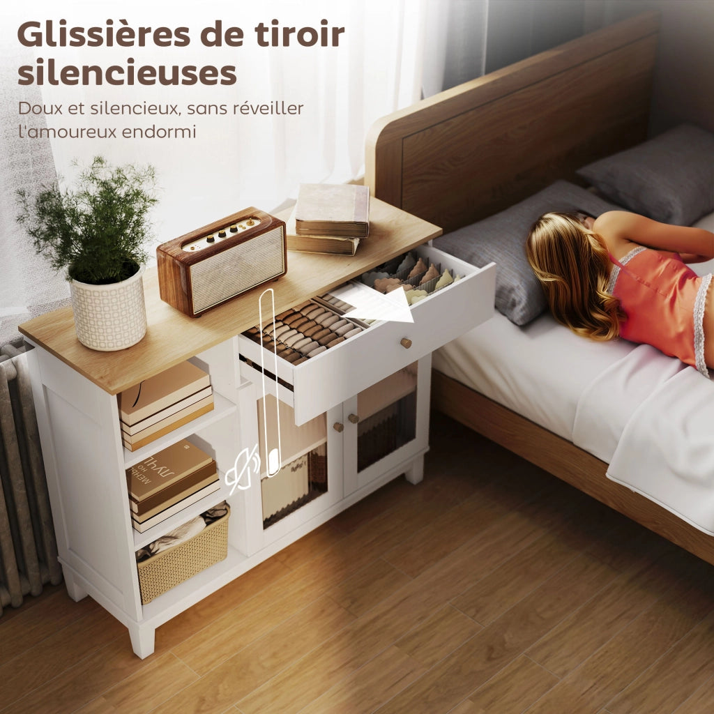 Credenza con ante in vetro temperato, cassetto e ripiani regolabili ¨C Xylo ¨C Bianco