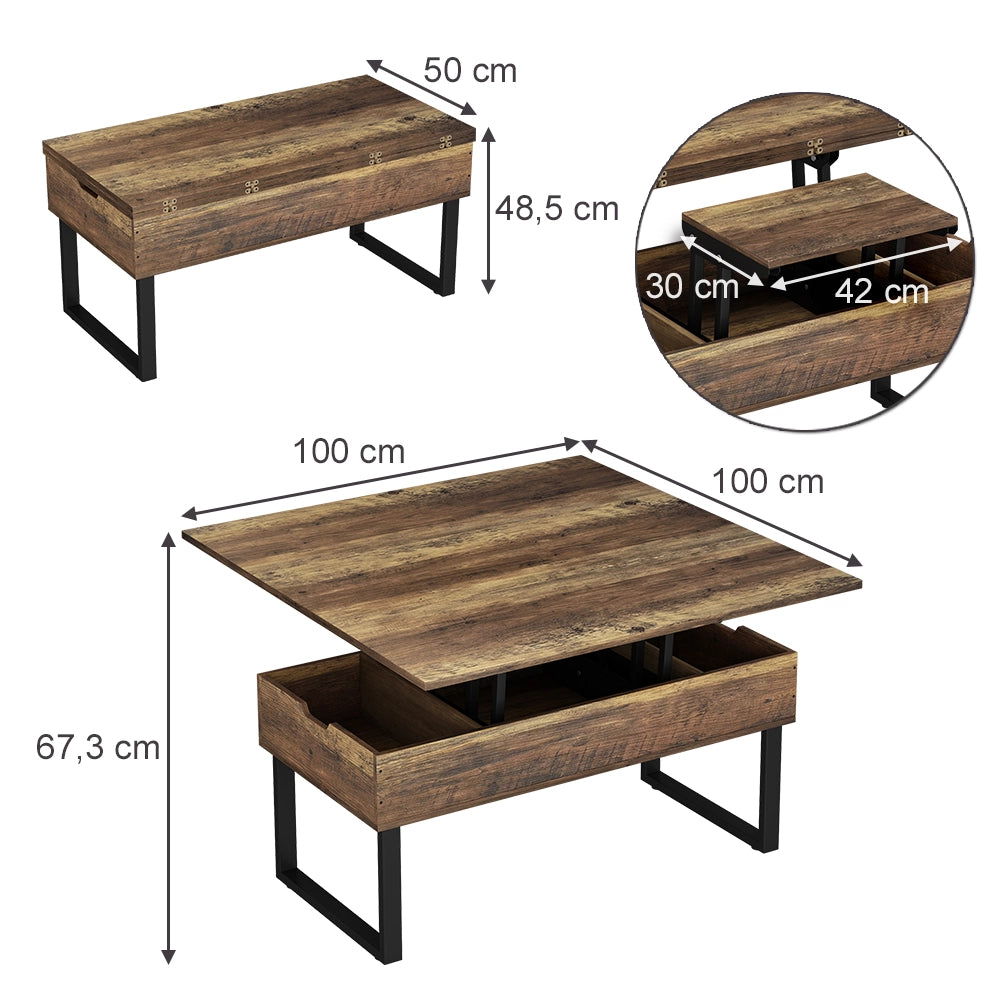 Vicco tavolino soggiorno Rovere rustico 100 x 50 cm con funzione di sollevamento