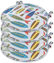 Set 4 Cuscini Sedia Rotondi Cotone Ecru Lavabili Morbidi Coprisedie Tondi Multicolore