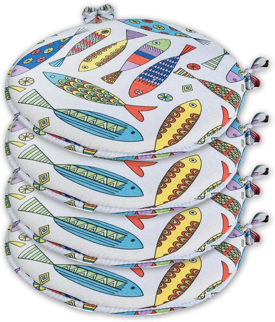 Set 4 Cuscini Sedia Rotondi Cotone Ecru Lavabili Morbidi Coprisedie Tondi Multicolore