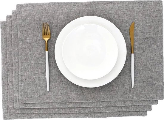 Set di tovaglie in tessuto grigio 33 x 48 cm, set di 4 tovaglie in lino lavabile 33 x 48 cm.