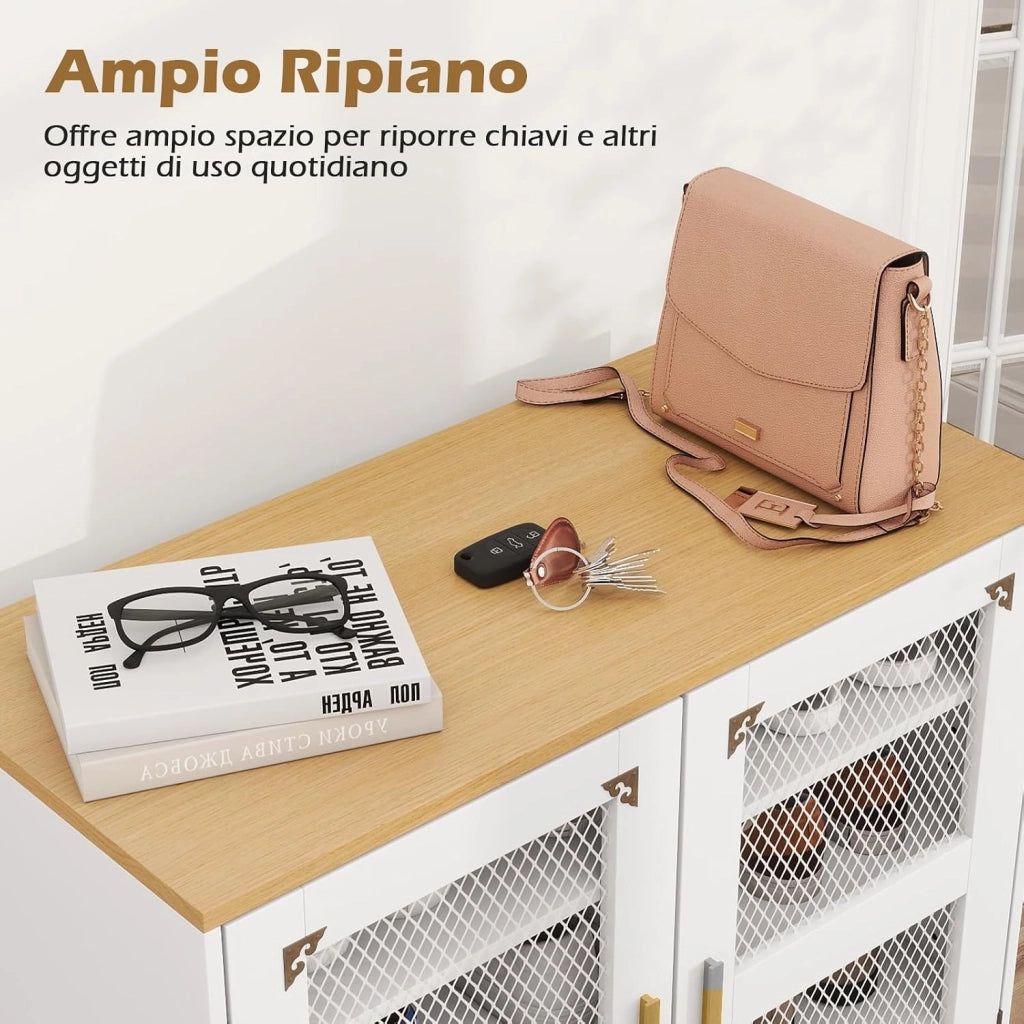 Scarpiera a 5 Livelli, Armadio Porta Scarpe con Porte in Rete, Ripiani Regolabili e Gambe in Metallo Per Ingresso, Corridoio, Armadio e Soggiorno (Bianco,70x35x93 cm)