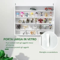 Vetrina Espositiva da Parete a 4 Ripiani Regolabili, Vetrinetta per Collezionismo, Bacheca Espositore a Muro per Oggetti da Collezione, in Vetro e Truciolato, 80x9.5x60 cm, Bianco
