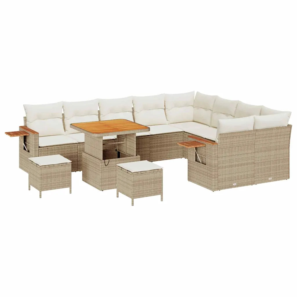 Set Divano da Giardino 13 pcs Beige e Crema polyrattan