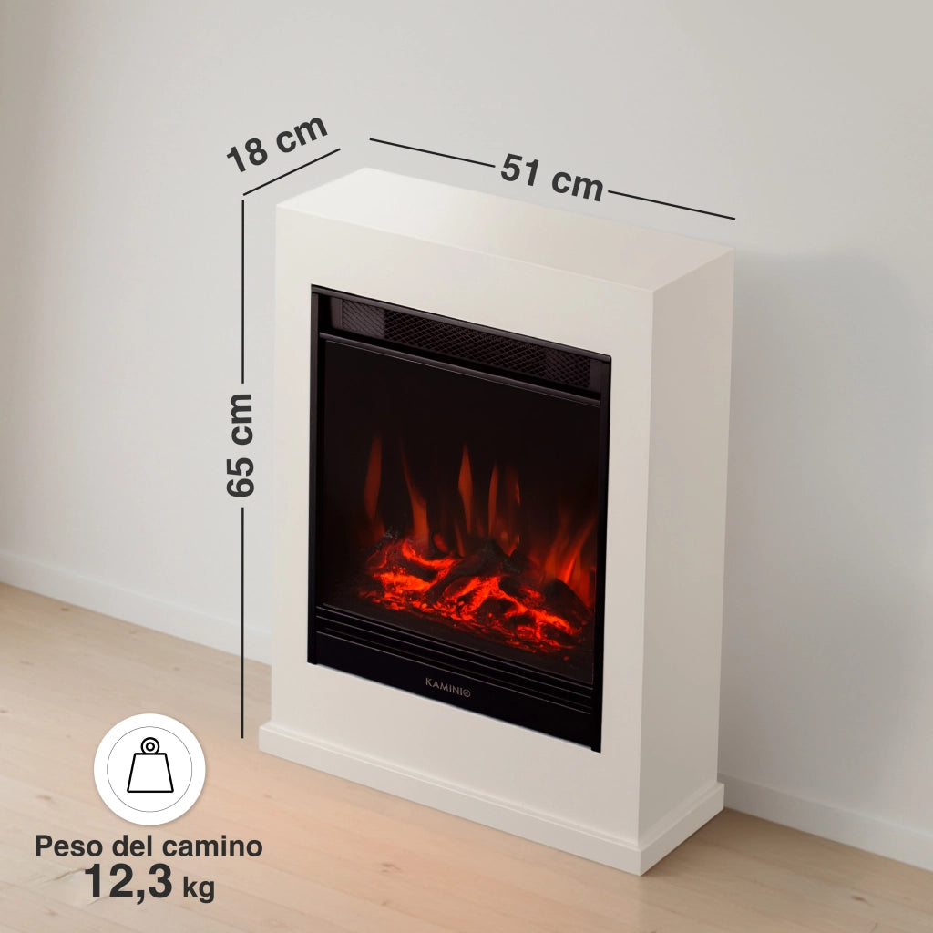 KAMINIO Camino elettrico KALLE - Caminetto elettrico a pavimento con riscaldamento, effetto fiamma 3D, telecomando - Bianco