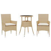 Set da Pranzo da Giardino 3 pz | Set Salotto da Giardino con Cuscini Polyrattan e Vetro