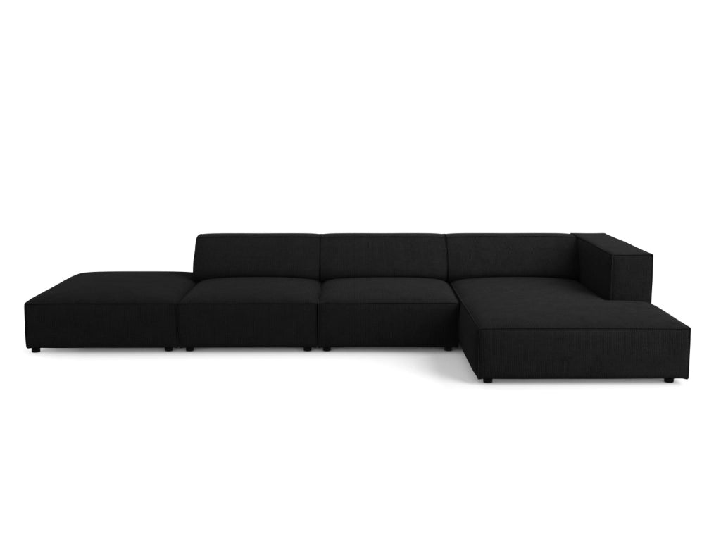 Cosmopolitan Design - Divano angolare destro "Arendal" 5 posti in ciniglia con effetto a coste nero 