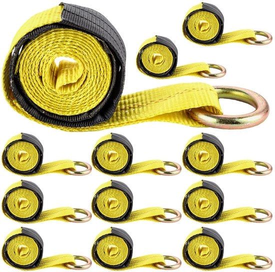 Pacco di 12 cavi di trazione per auto 5M x 5cm, cavo di trazione per rimorchio, cavi di trazione per rimorchi, cavo di trazione per laccio, 11.000 lb di forza di rottura, cavi di trazione automatici, cavi di trazione per trasportatore automatico