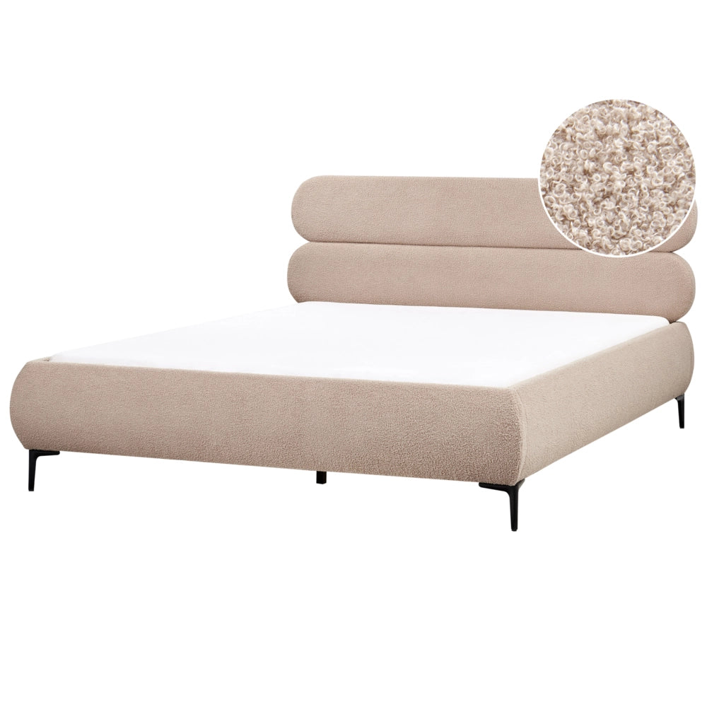 Letto con rete bouclé tortora 180 x 200 cm testata gambe in metallo nero camera da letto classica minimalista