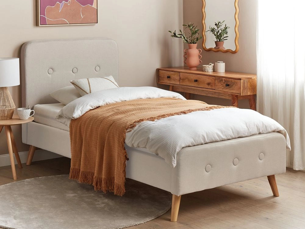Letto a doghe Gambe in legno imbottite in tessuto poliestere beige 90 x 200 Taglia unica Design moderno