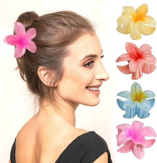 Accessori per capelli a forma di fiori di Hawaii - 4 pezzi - Spille per capelli in acrilico - Clip per capelli antiscivolo - Accessori per styling capelli - Duratura e flessibilità - Ferretti per capelli