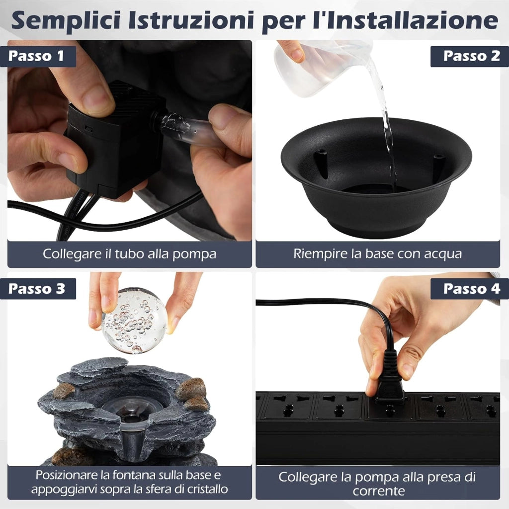Fontana Zen da Interno, Fontana da Tavolo a Cascata con Luce LED, Pompa Silenziosa e Velocità dell'Acqua Regolabile, Fontanella Decorativa per Soggiorno, Ufficio e Camera da Letto (Modello 2)