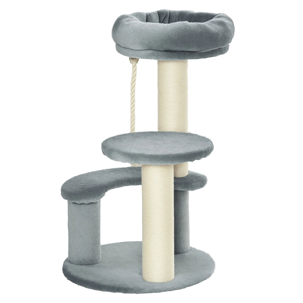 EasyComfort Albero Tiragraffi per Gatti a 3 Livelli con Piattaforme, Lettino e Pali in Sisal, Torre per Gatti con Rivestimento in Peluche, Ø40x65 cm, Grigio