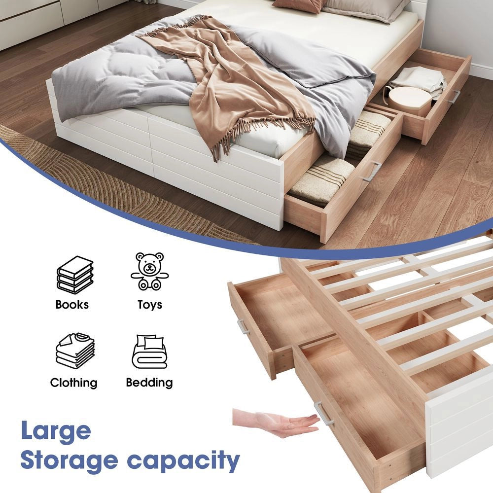 Letto matrimoniale con materasso - Xylo - 160x200 cm - Bianco - 2 cassetti e rete a doghe