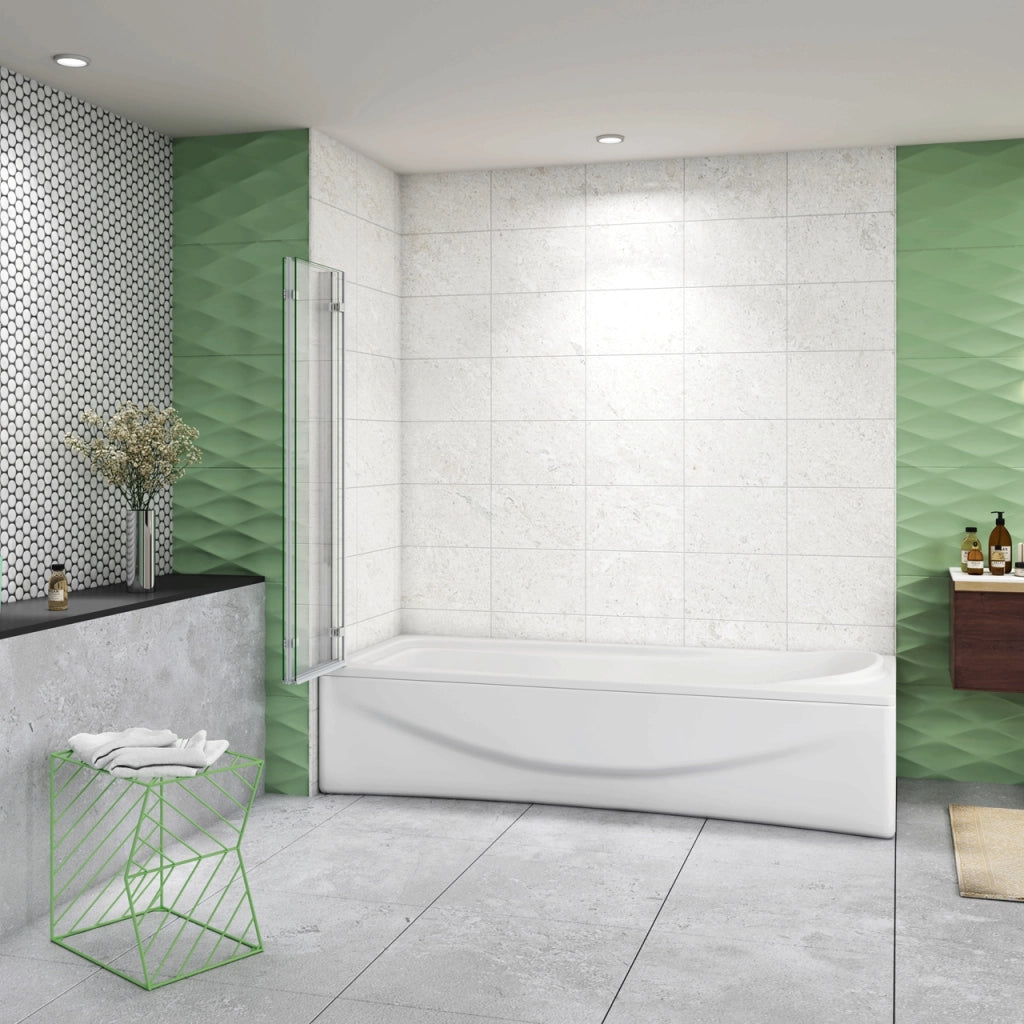 Parete Doccia Per Vasca da Bagno 130x140 cm 3 Ante Movibili Pieghevoli a Libro in Vetro Temperato 6 mm Trasparente Anticalcare Telaio Cromo Lucido