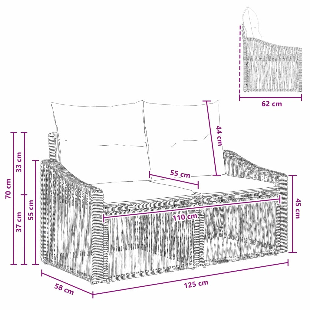 Divano da giardino 2-Numero di posti Nero polyrattan 42026707