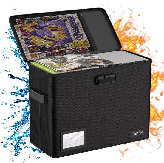 Cassetta di archiviazione impermeabile per fumetti, 15,6 x 7,5 x 11,4 pollici, grande cassetta di archiviazione per fumetti con chiusura, impermeabile, idrorepellente, pieghevole, adatta per 150-175 fumetti
